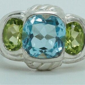 Judith Ripka Sterling Silver Blue Topaz & Peridot Ring Size 7